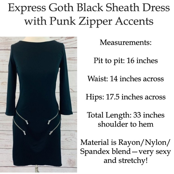 Express Goth Sexy Black Sheath Dress with Punk Silver Zipper Accents, Small - Picture 11 of 12